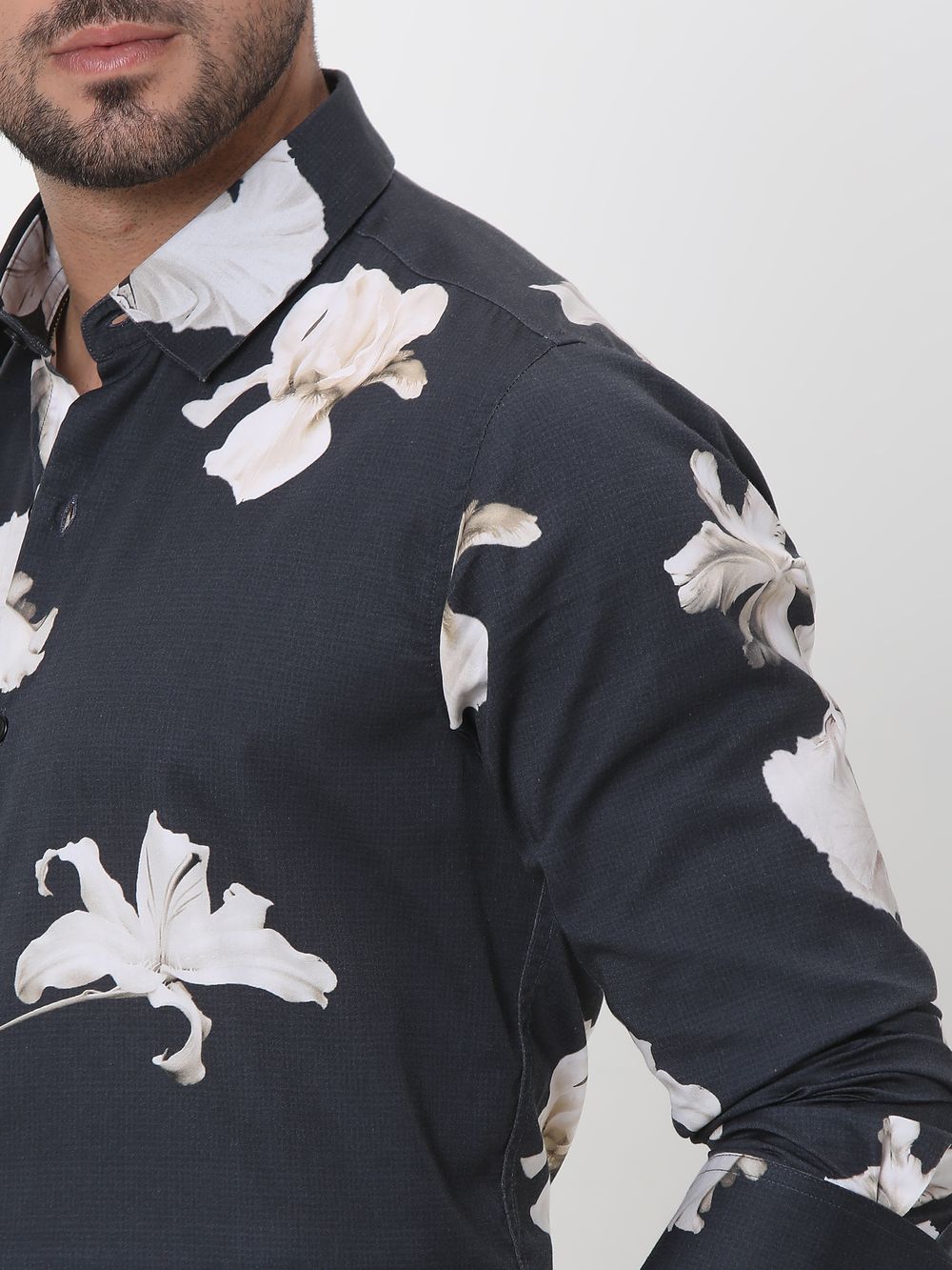 Charcoal Digital Print Slim Fit Casual Shirt