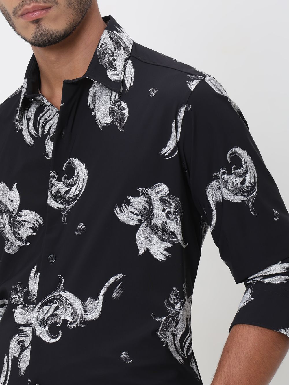 Black Abstract Print Slim Fit Casual Shirt