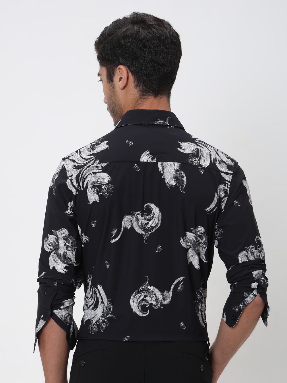 Black Abstract Print Slim Fit Casual Shirt