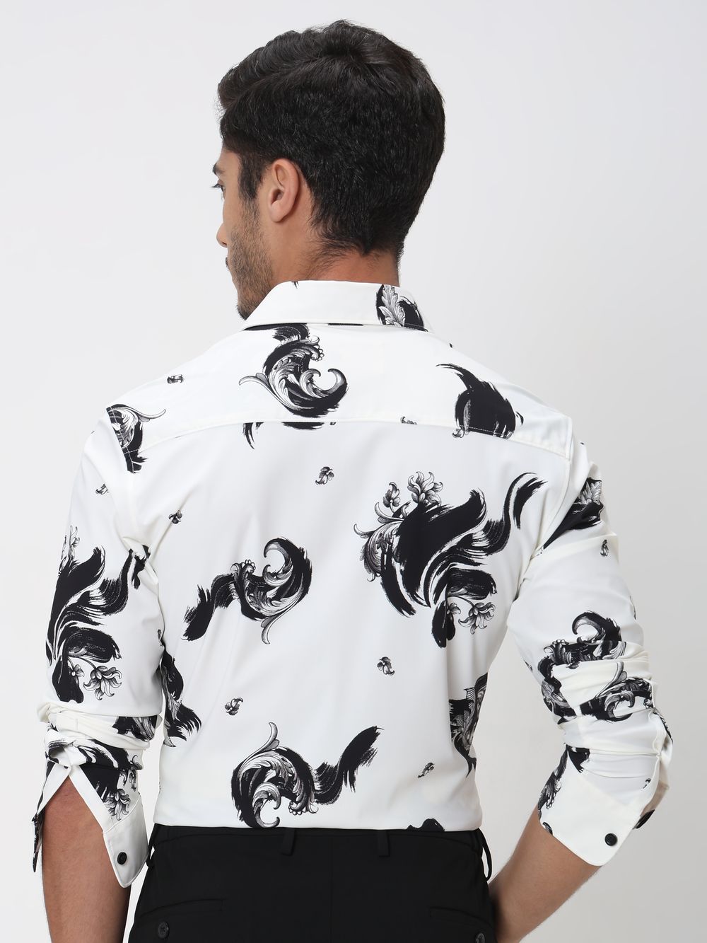 White Abstract Print Slim Fit Casual Shirt