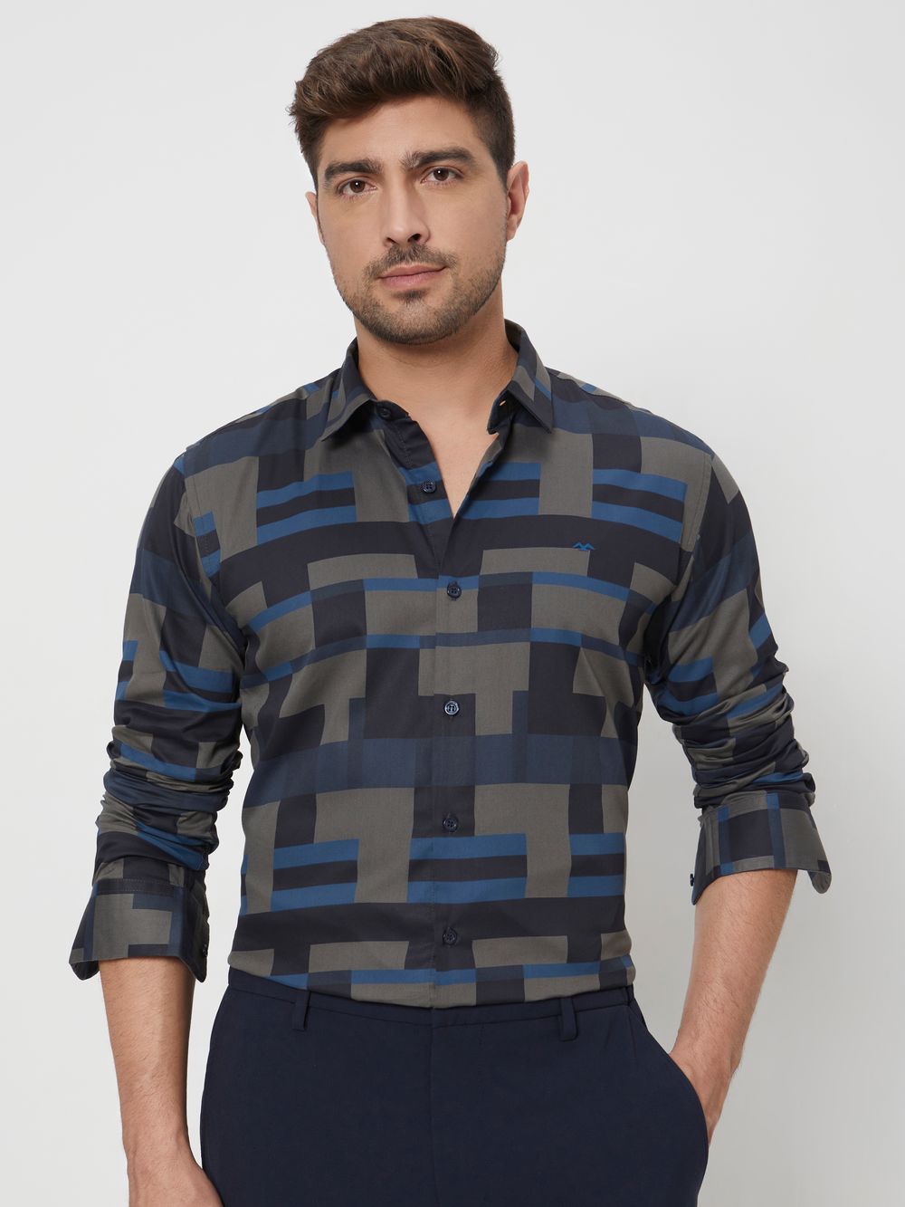 Charcoal Abstract Print Slim Fit Casual Shirt