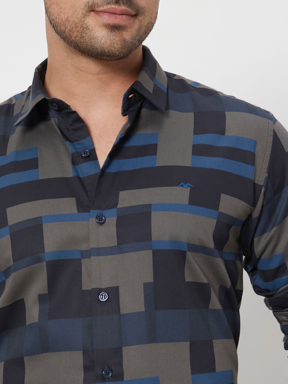 Charcoal Abstract Print Slim Fit Casual Shirt