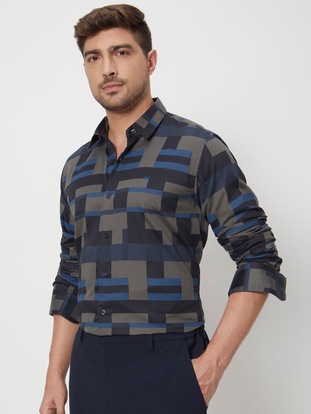 Charcoal Abstract Print Slim Fit Casual Shirt