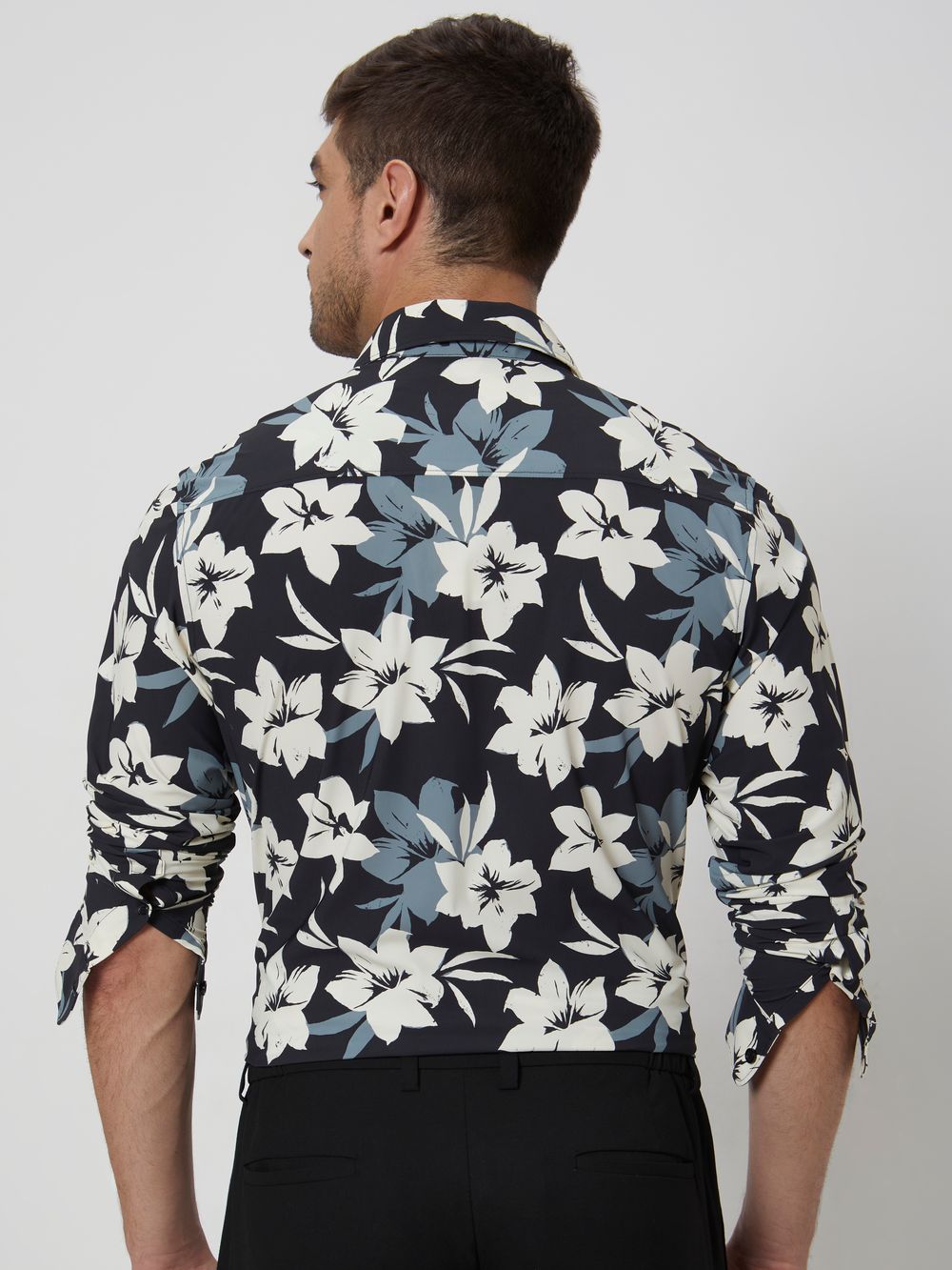 Black Floral Print Slim Fit Casual Shirt