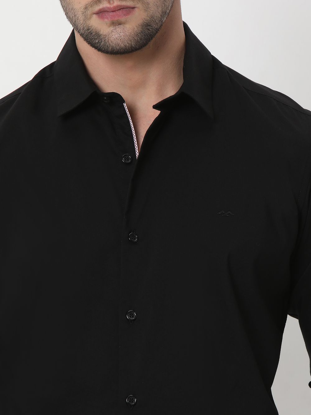 Black Stretch Plain Slim Fit Casual Shirt