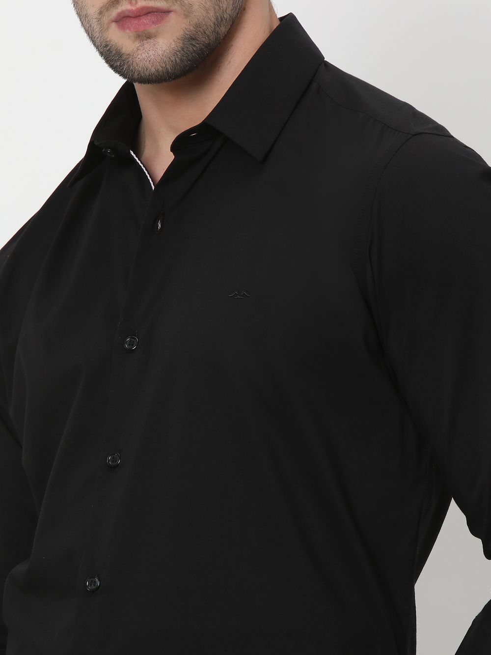 Black Stretch Plain Slim Fit Casual Shirt
