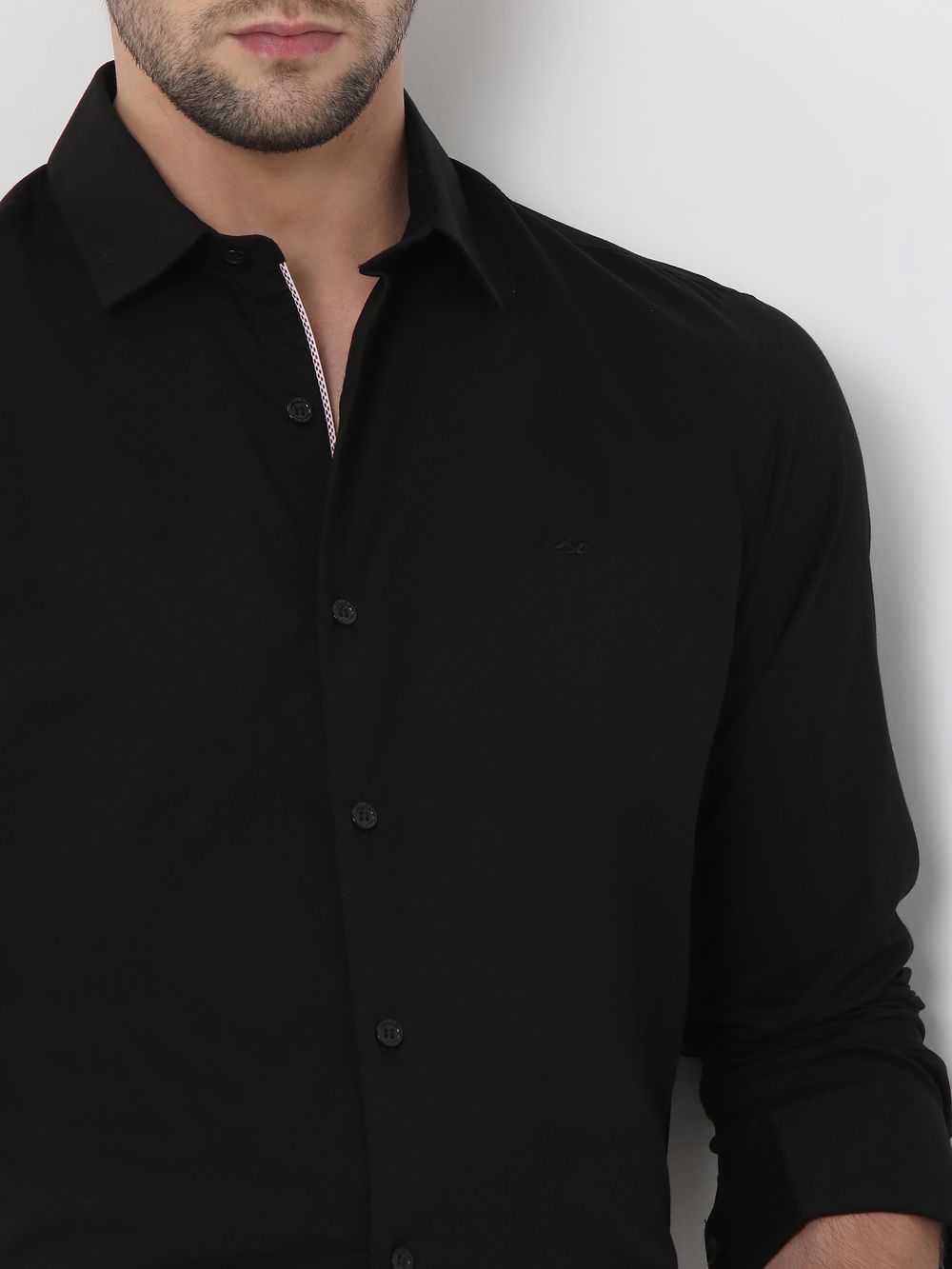 Black Stretch Plain Slim Fit Casual Shirt