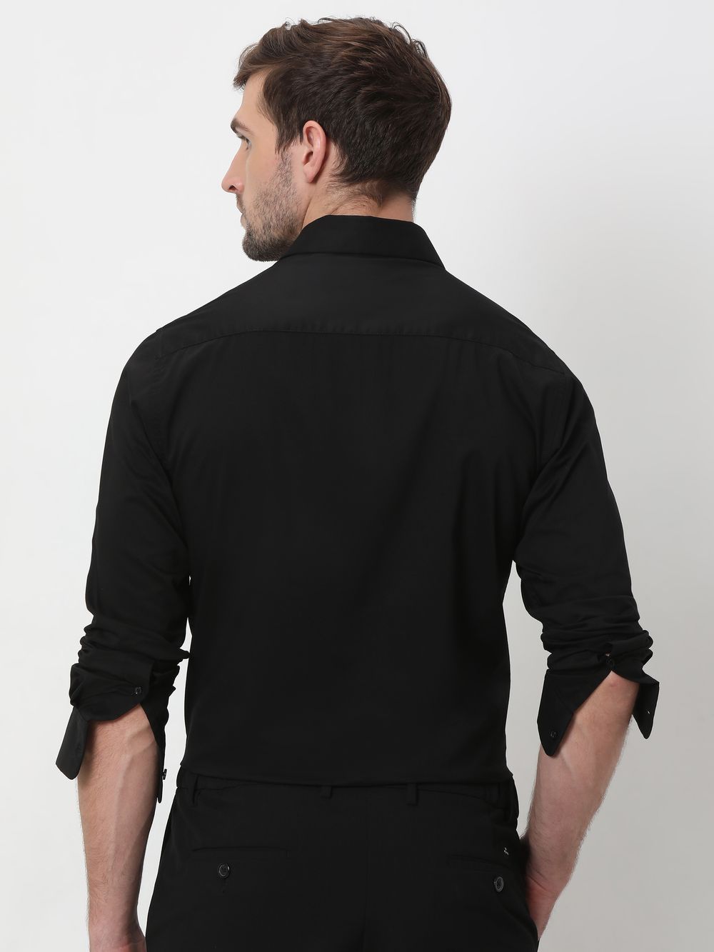 Black Stretch Plain Slim Fit Casual Shirt