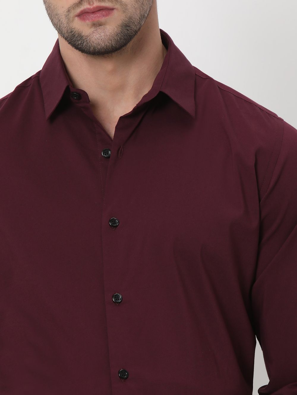 Maroon Stretch Plain Slim Fit Casual Shirt