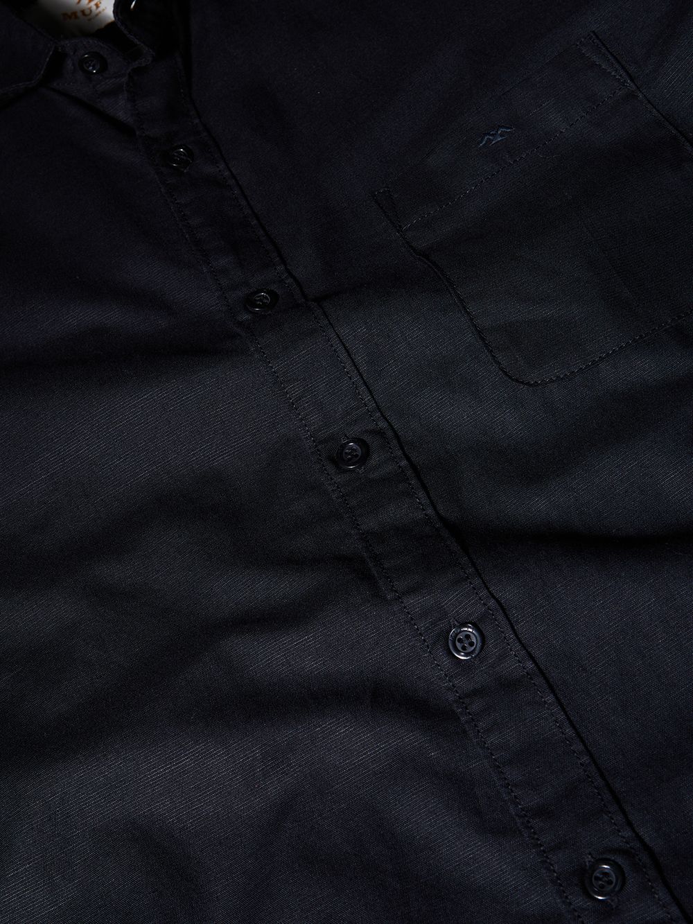 Black Cotton Linen Plain Slim Fit Casual Shirt