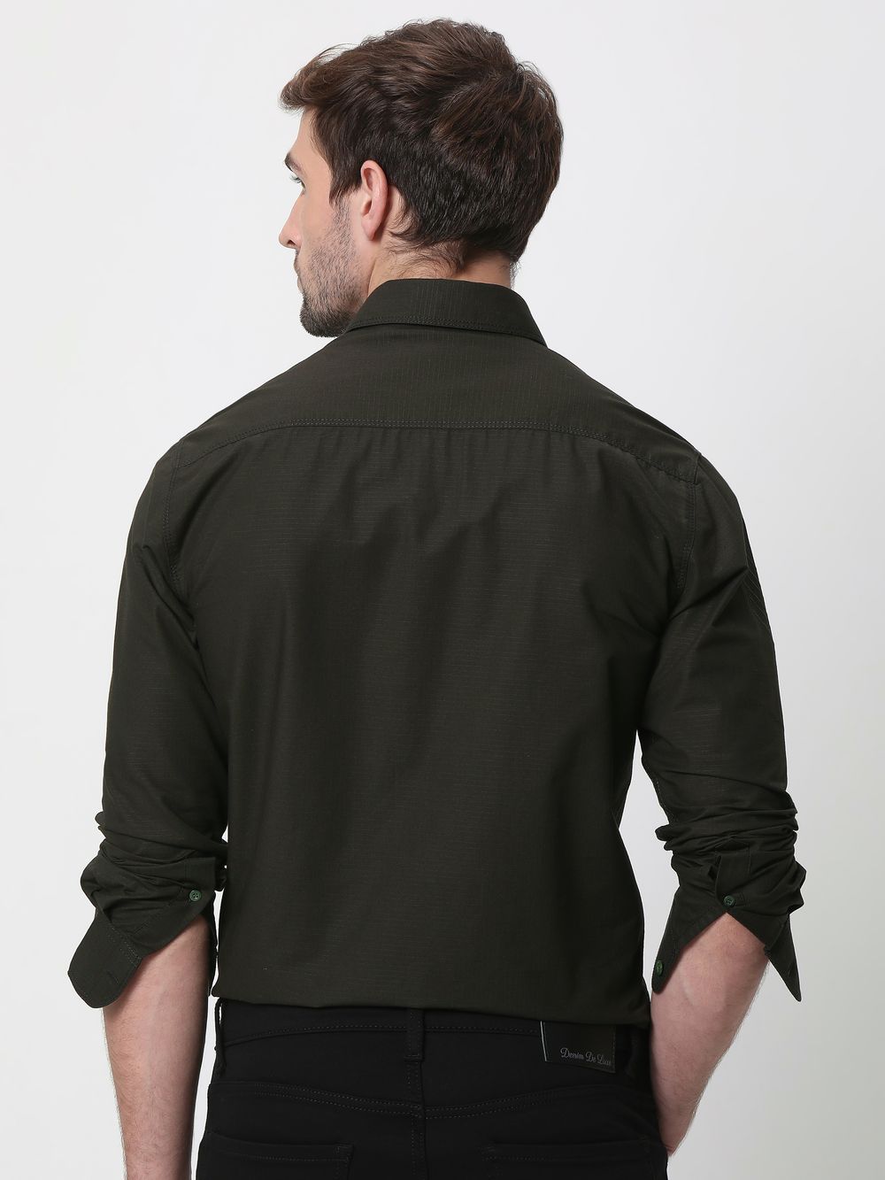 Olive Military Plain Slim Fit Casual Shirt