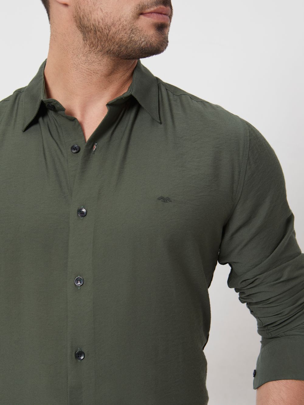 Olive Textured Plain Slim Fit Casual Shirt