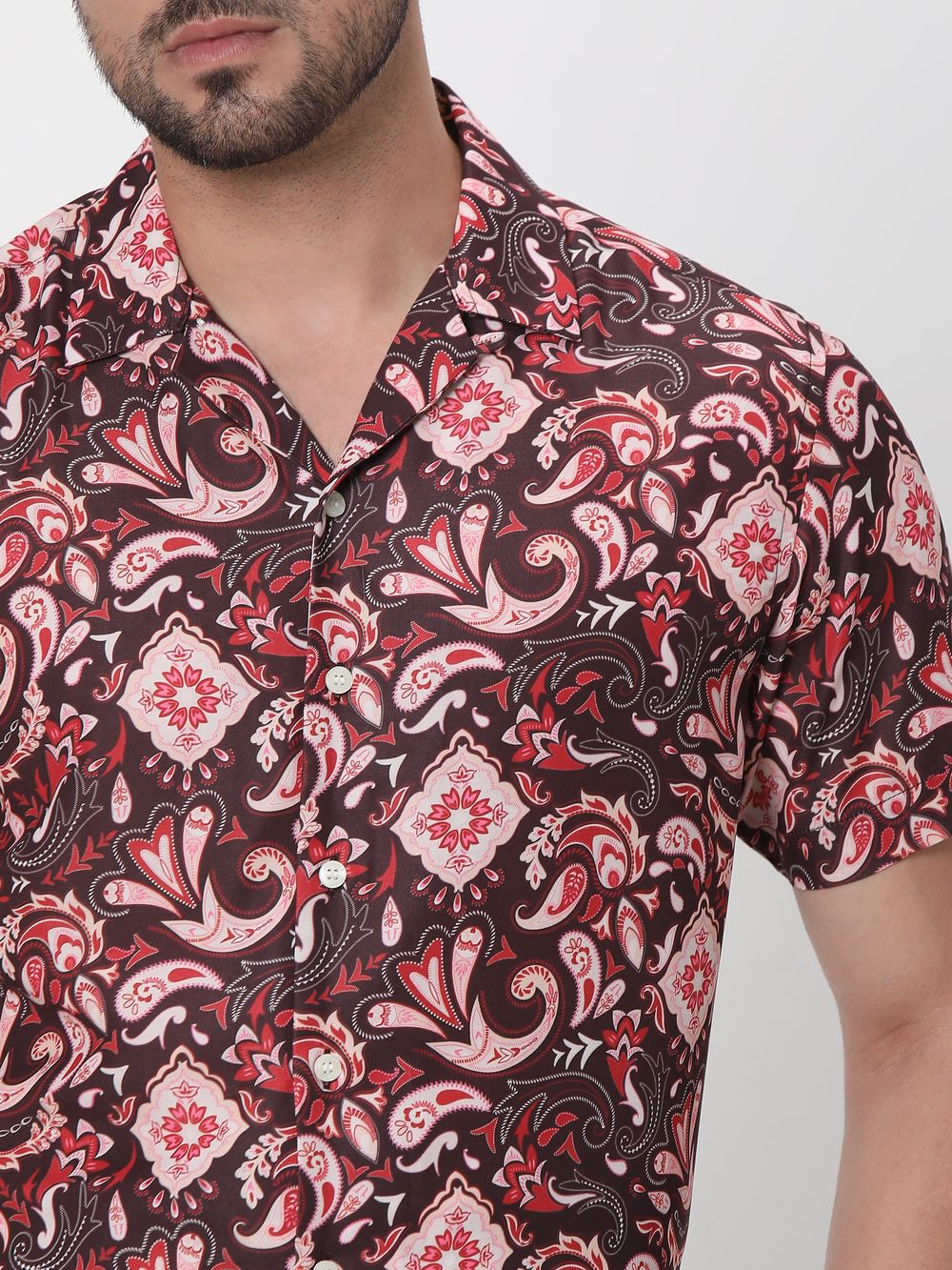 Maroon Digital Print Relaxed Fit Casual Shirt