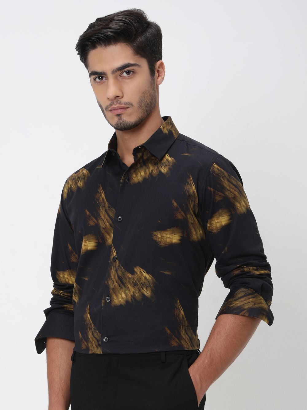 Black Digital Print Slim Fit Casual Shirt