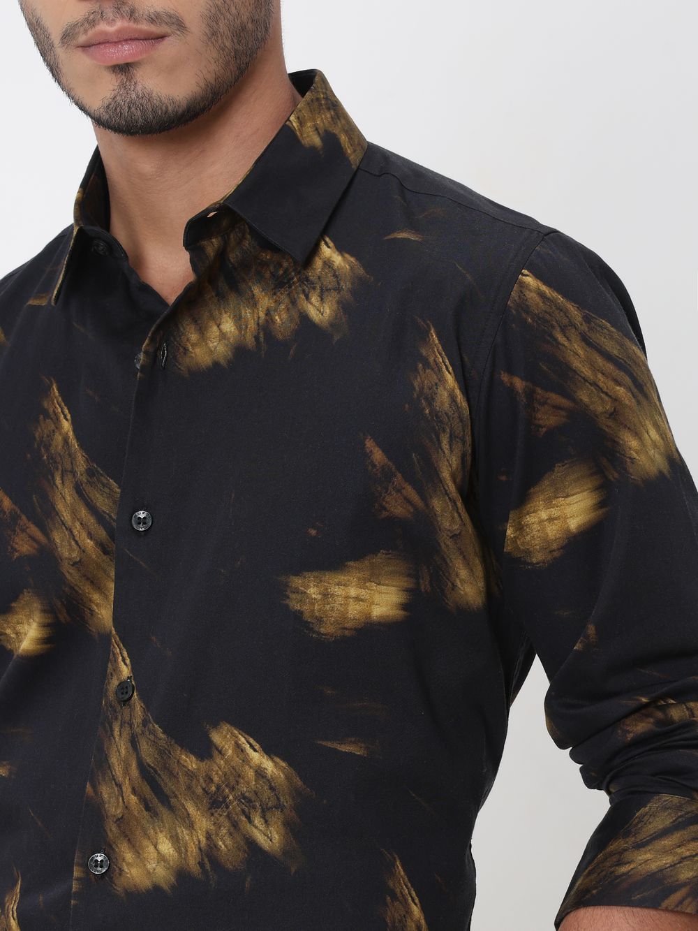 Black Digital Print Slim Fit Casual Shirt