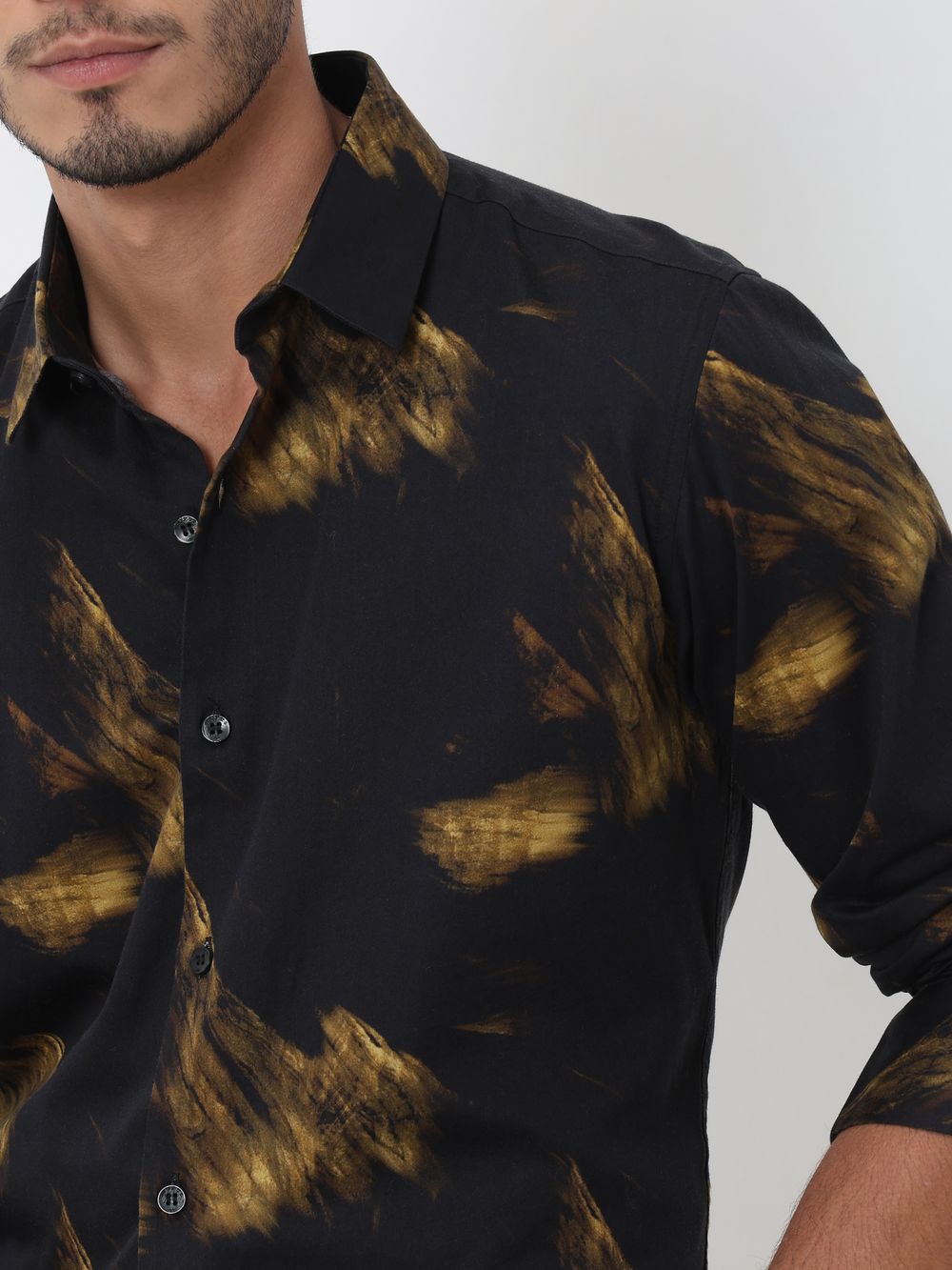 Black Digital Print Slim Fit Casual Shirt