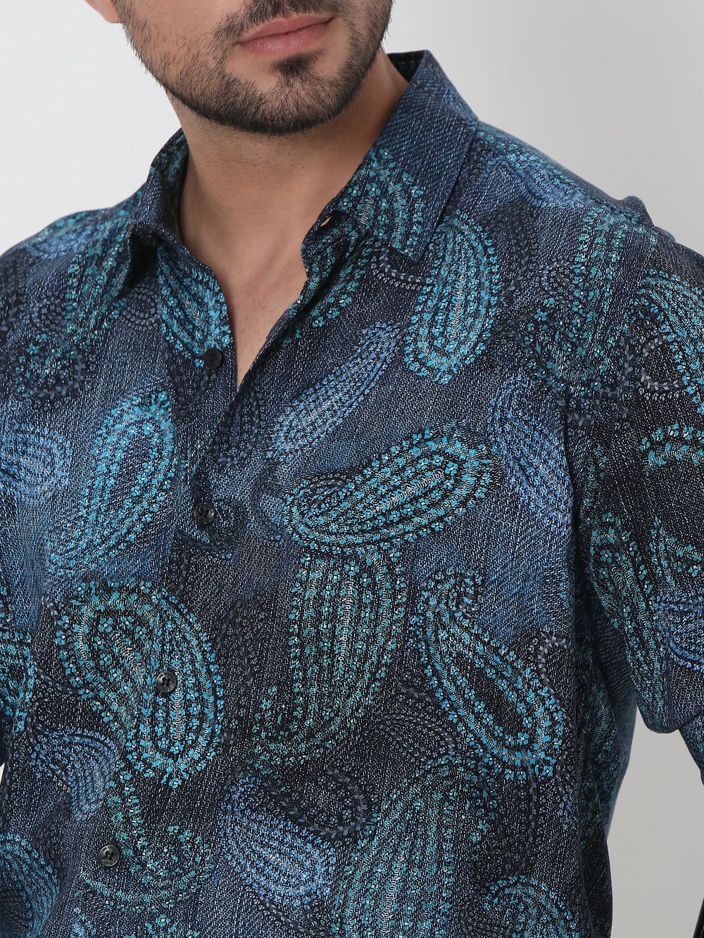 Blue Paisley Print Slim Fit Casual Shirt