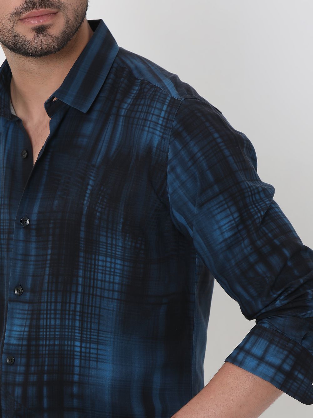 Blue Digital Print Slim Fit Casual Shirt