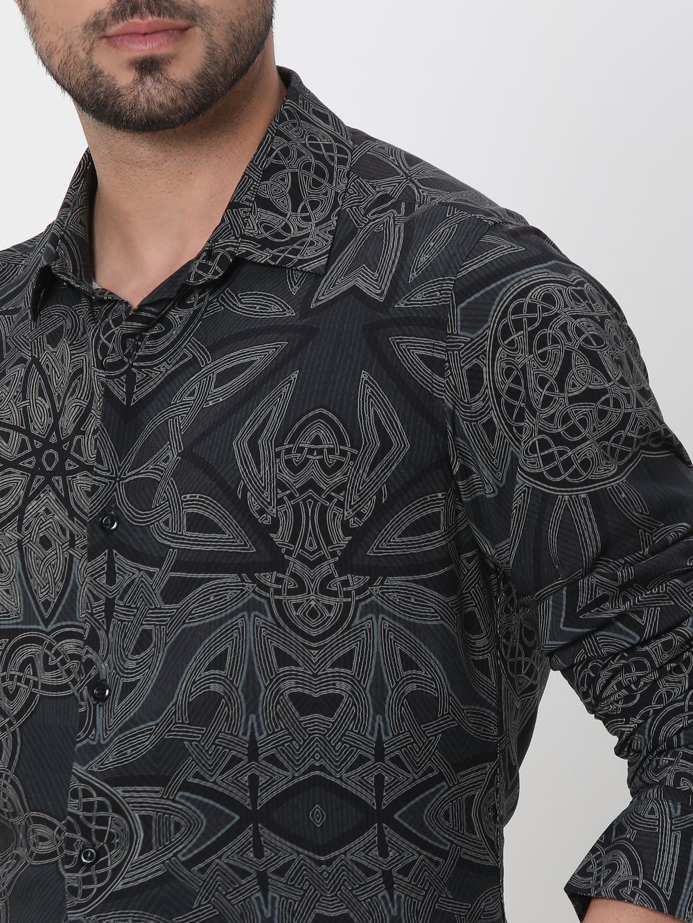 Charcoal Digital Print Slim Fit Casual Shirt