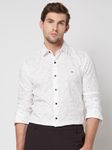 White Textured Check Slim Fit Casual Shirt