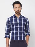 Navy Windowpane Check Slim Fit Casual Shirt