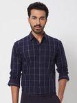 Navy Windowpane Check Slim Fit Casual Shirt