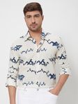 Off White & Navy Abstract Print Slim Fit Casual Shirt