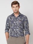 Navy Digital Print Slim Fit Casual Shirt