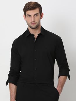 Black Stretch Plain Slim Fit Casual Shirt
