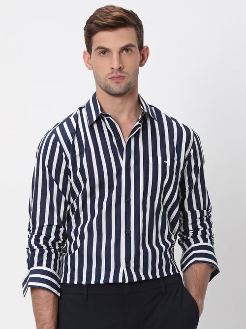 Navy Awning Stripe Slim Fit Casual Shirt