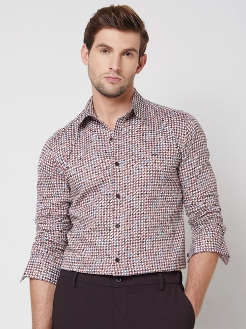 Maroon Digital Print Slim Fit Casual Shirt