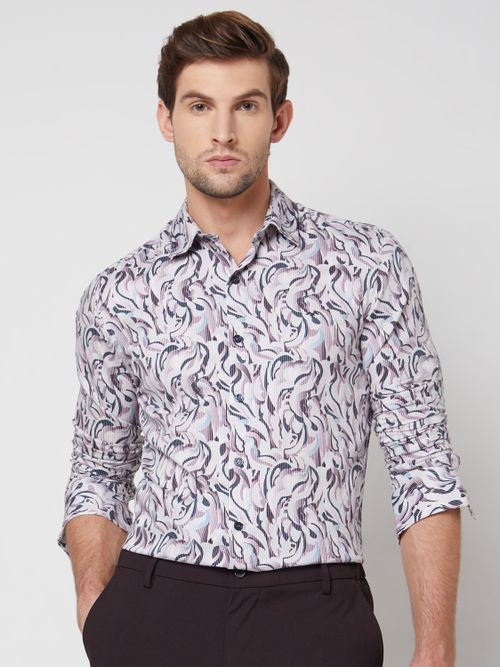 Pastel Pink Digital Print Slim Fit Casual Shirt