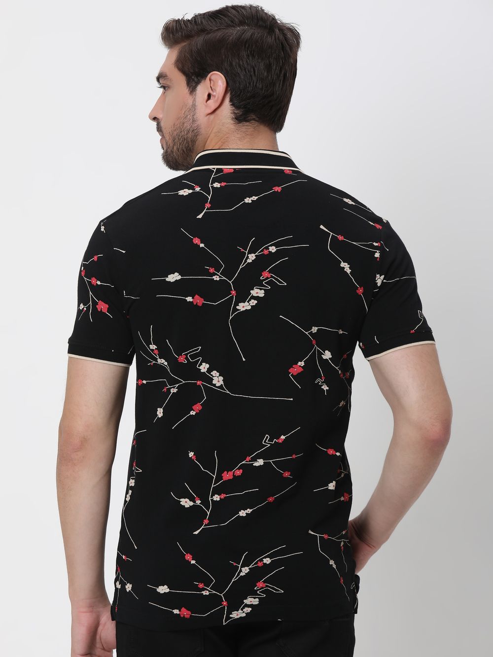 Buy Black Floral Print Slim Fit Polo Online at Muftijeans
