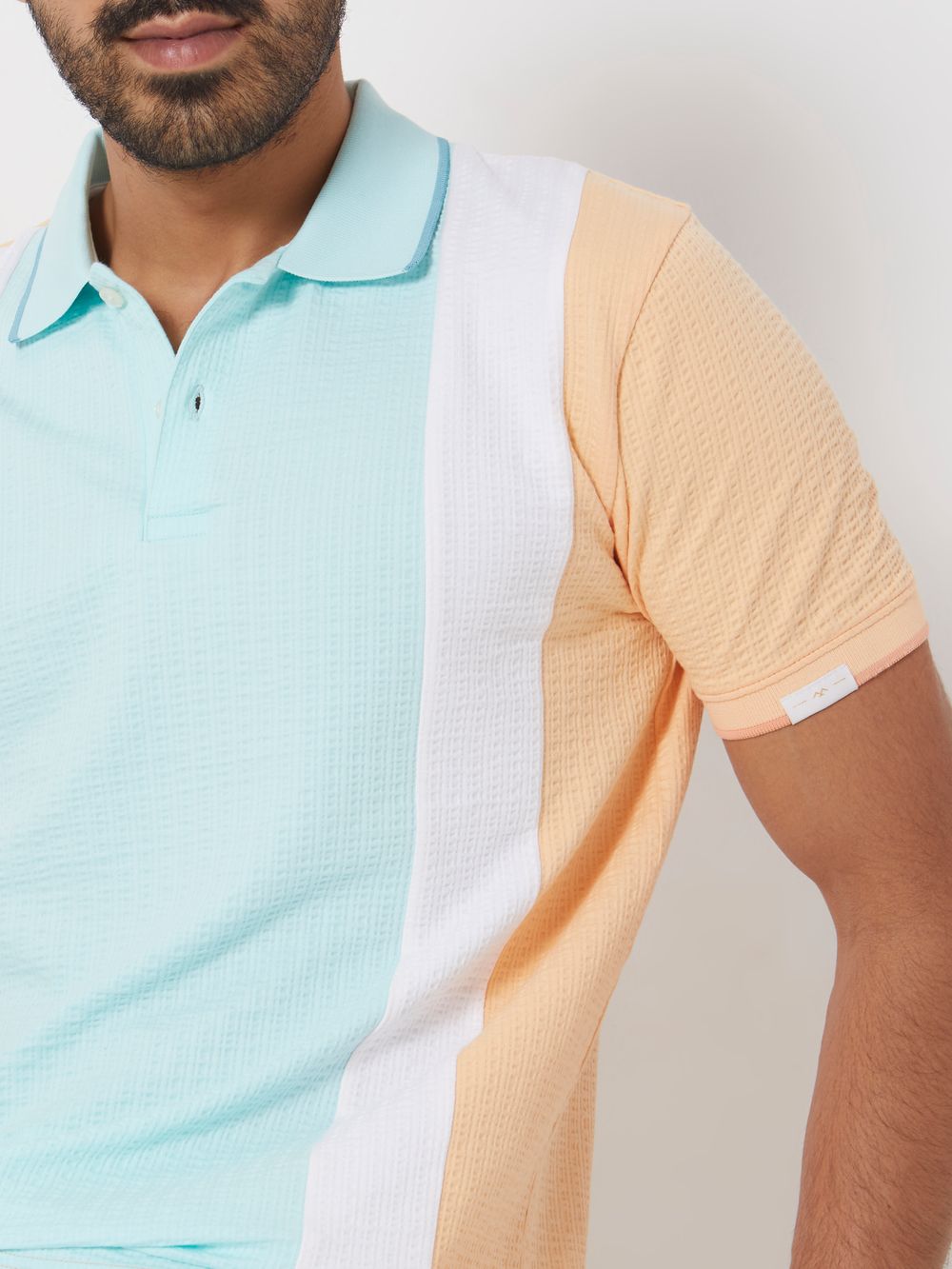 Peach Cut & Sew Stripe Slim Fit Polo T-Shirt