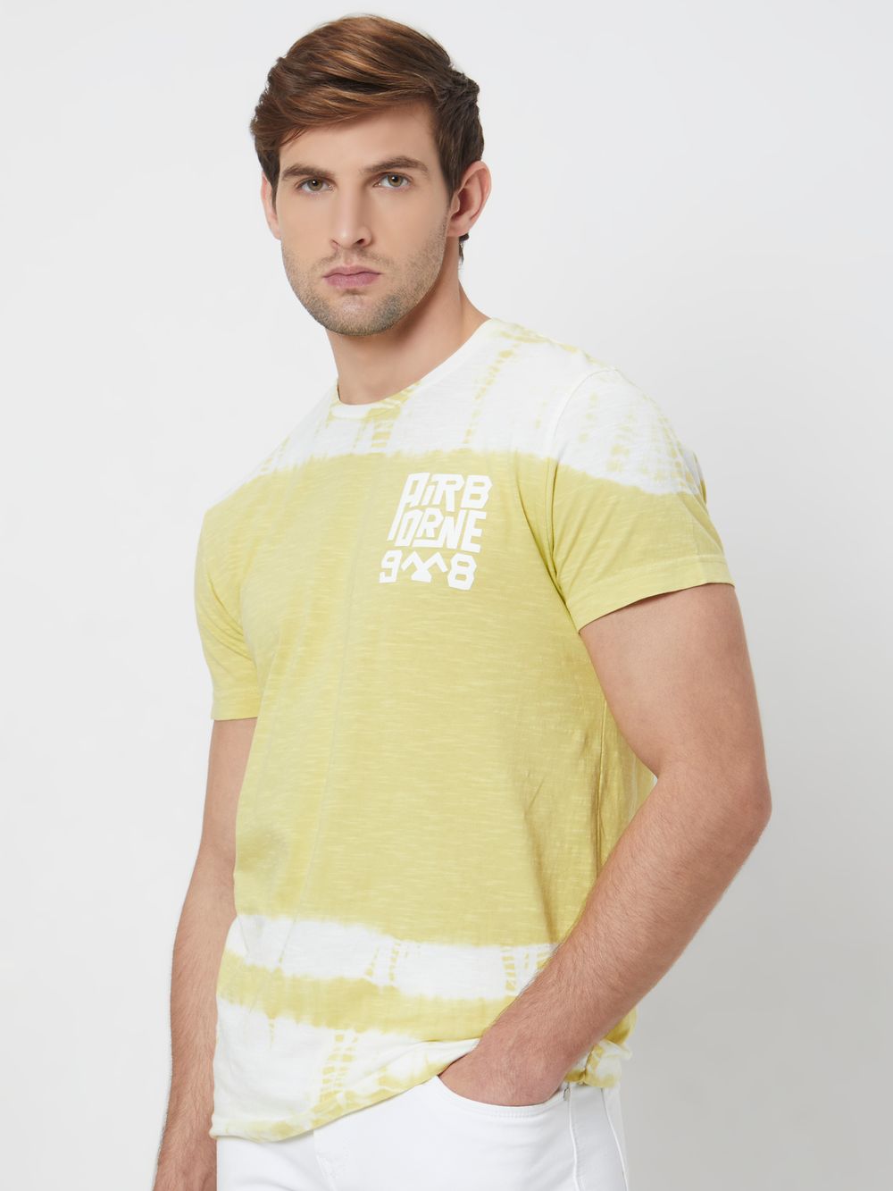 Light Yellow Graphic Print Slim Fit T-Shirt