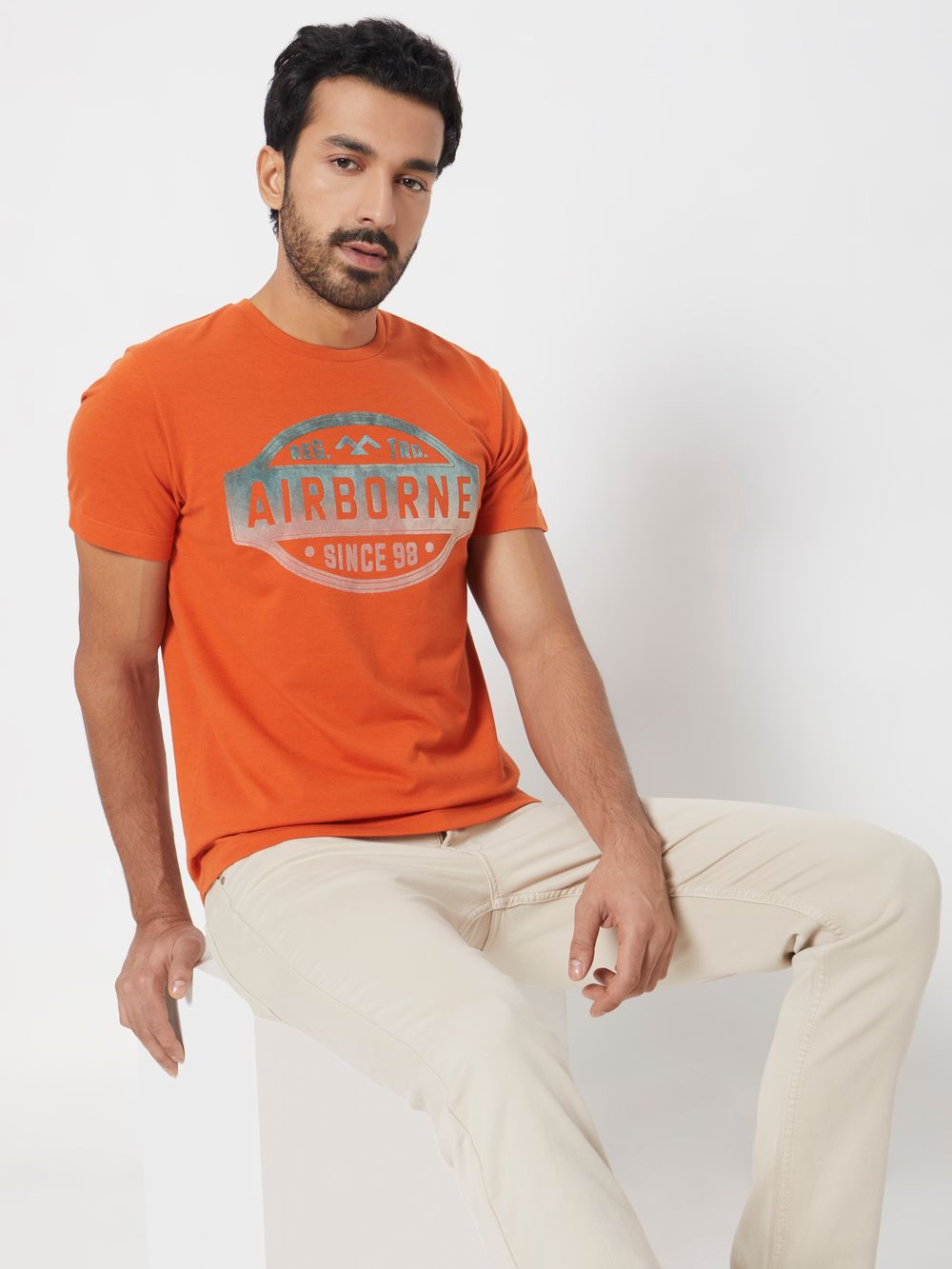 Rust Textured Graphic Slim Fit T-Shirt