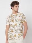 Beige Floral Print Slim Fit Casual T-Shirt