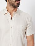 Beige Tonal Check Slim Fit Casual Shirt