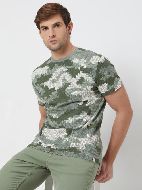 Light Olive Jigsaw camo Printslim Fit T-Shirt