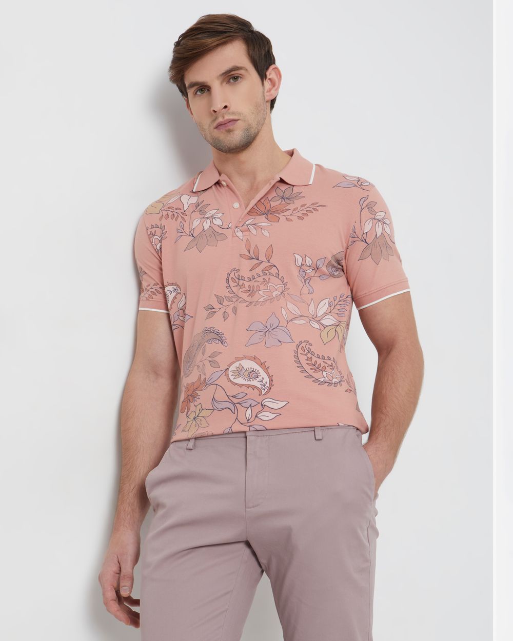 Pink Paisley Print Slim Fit Polo