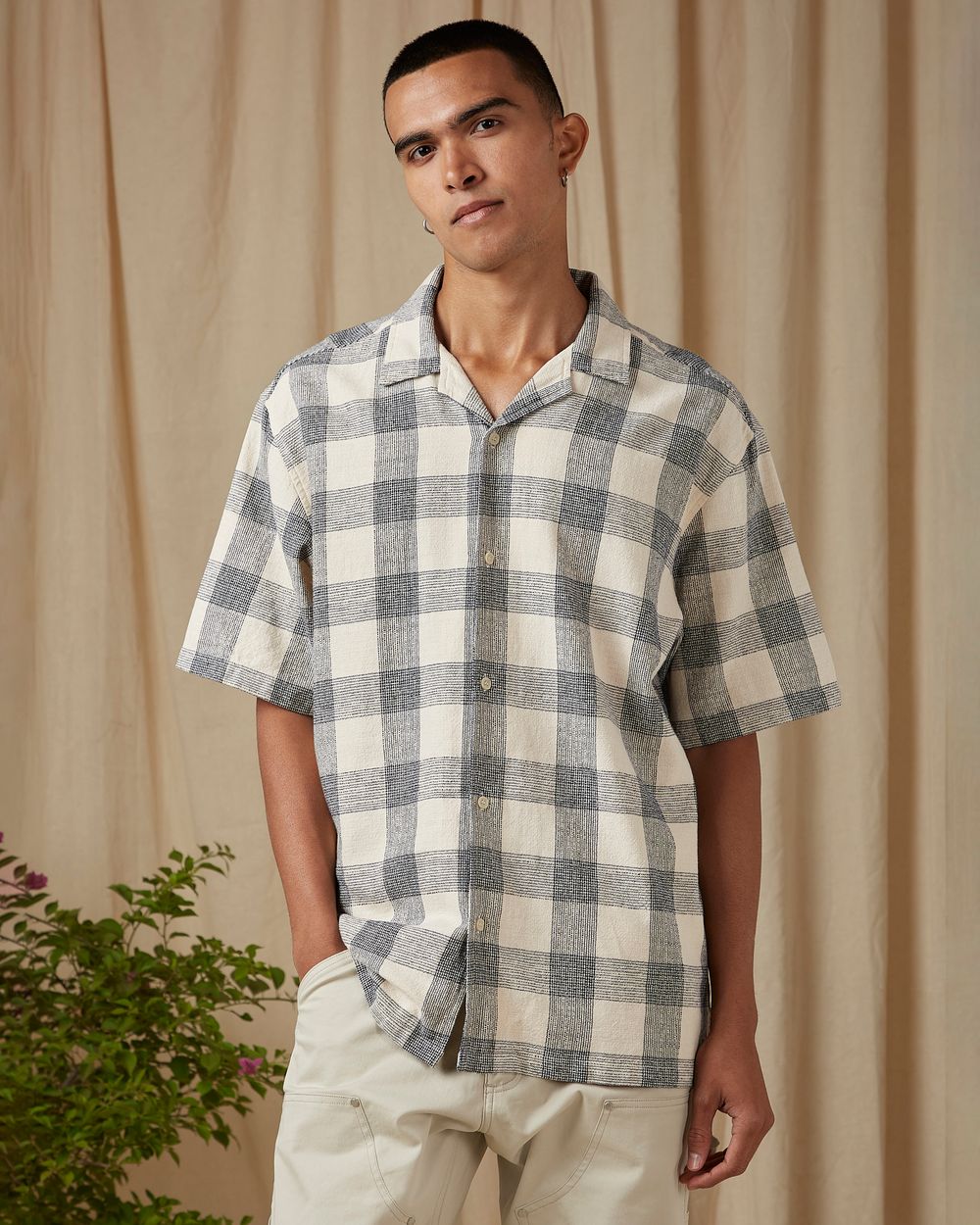 Beige Large Check Loose Fit Casual Shirt