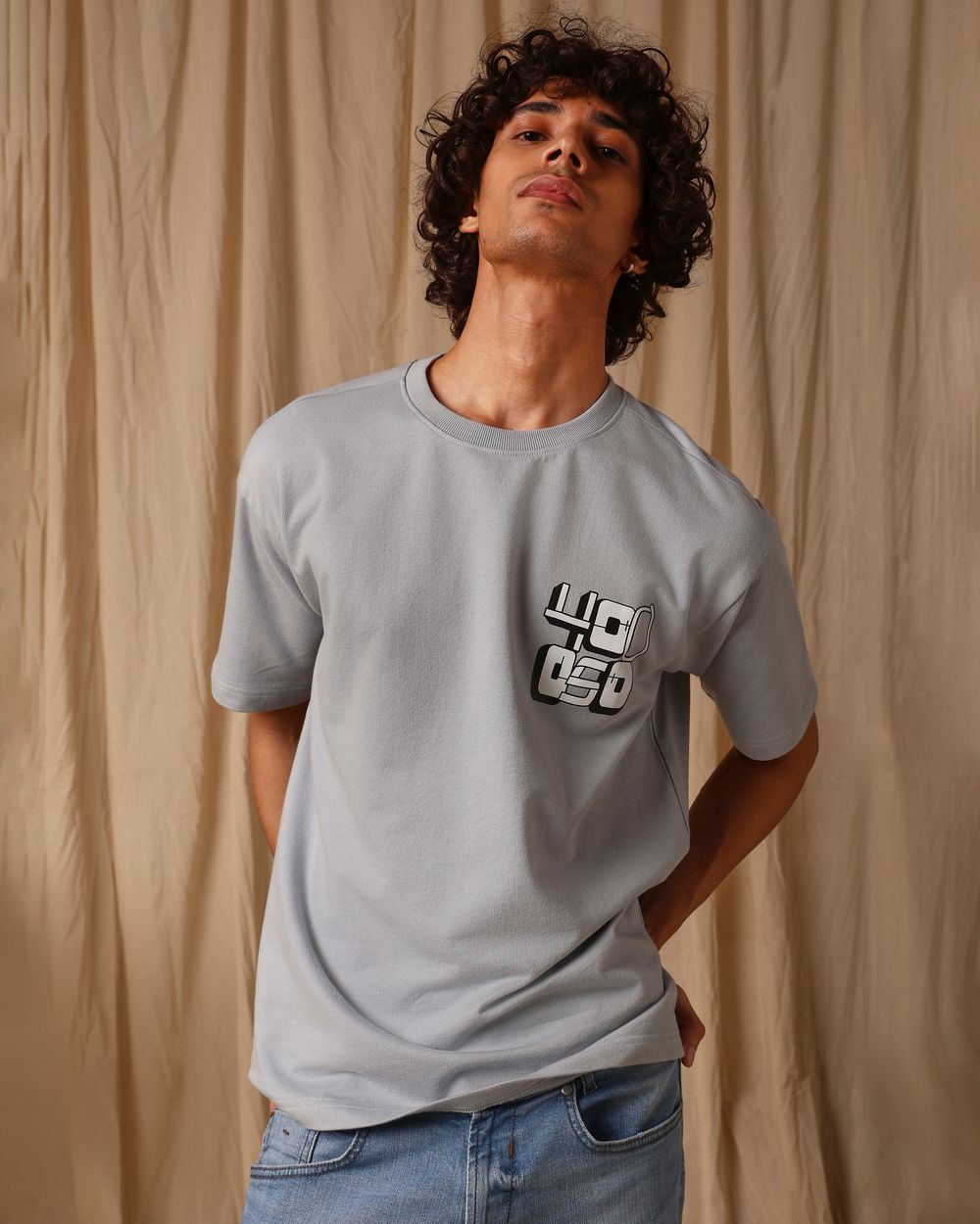 Grey Graphic Print Loose Fit T-Shirt