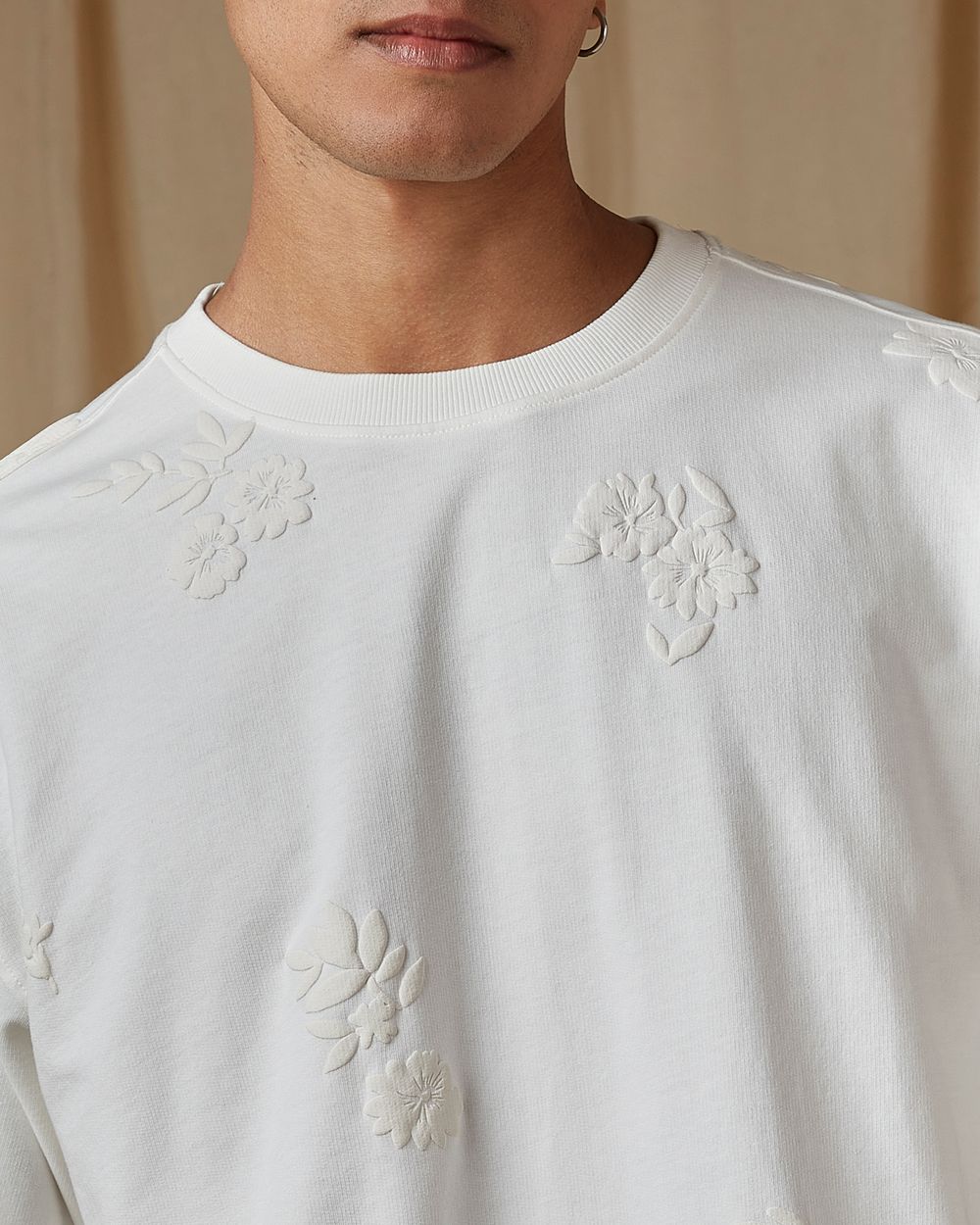 White Puff Print Oversized Loose Fit Tee