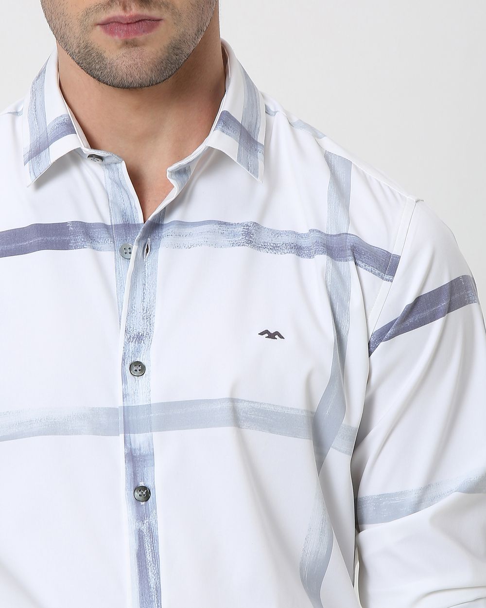White Printed Check Slim Fit Casual Shirt