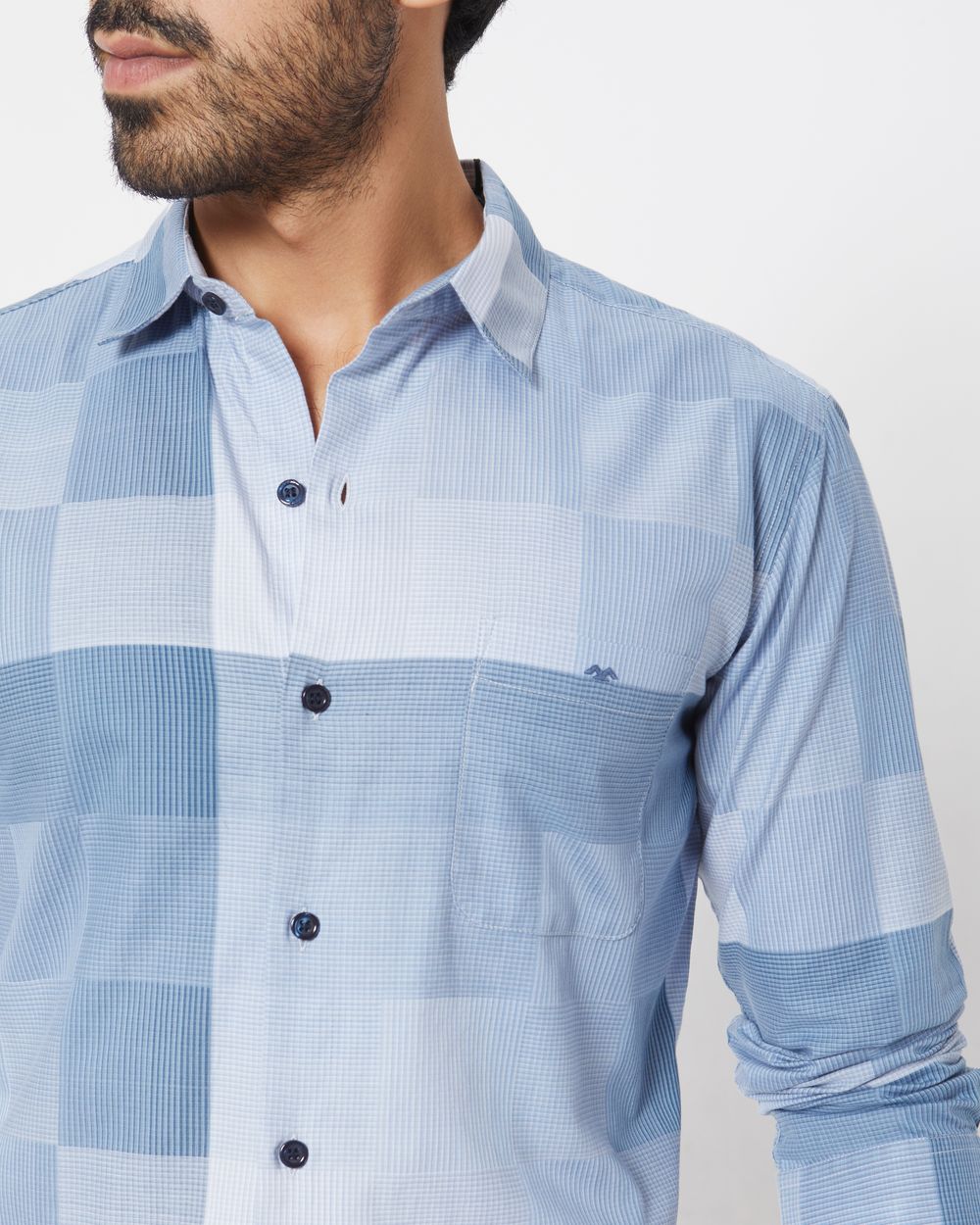 Blue Tonal Check Slim Fit Casual Shirt