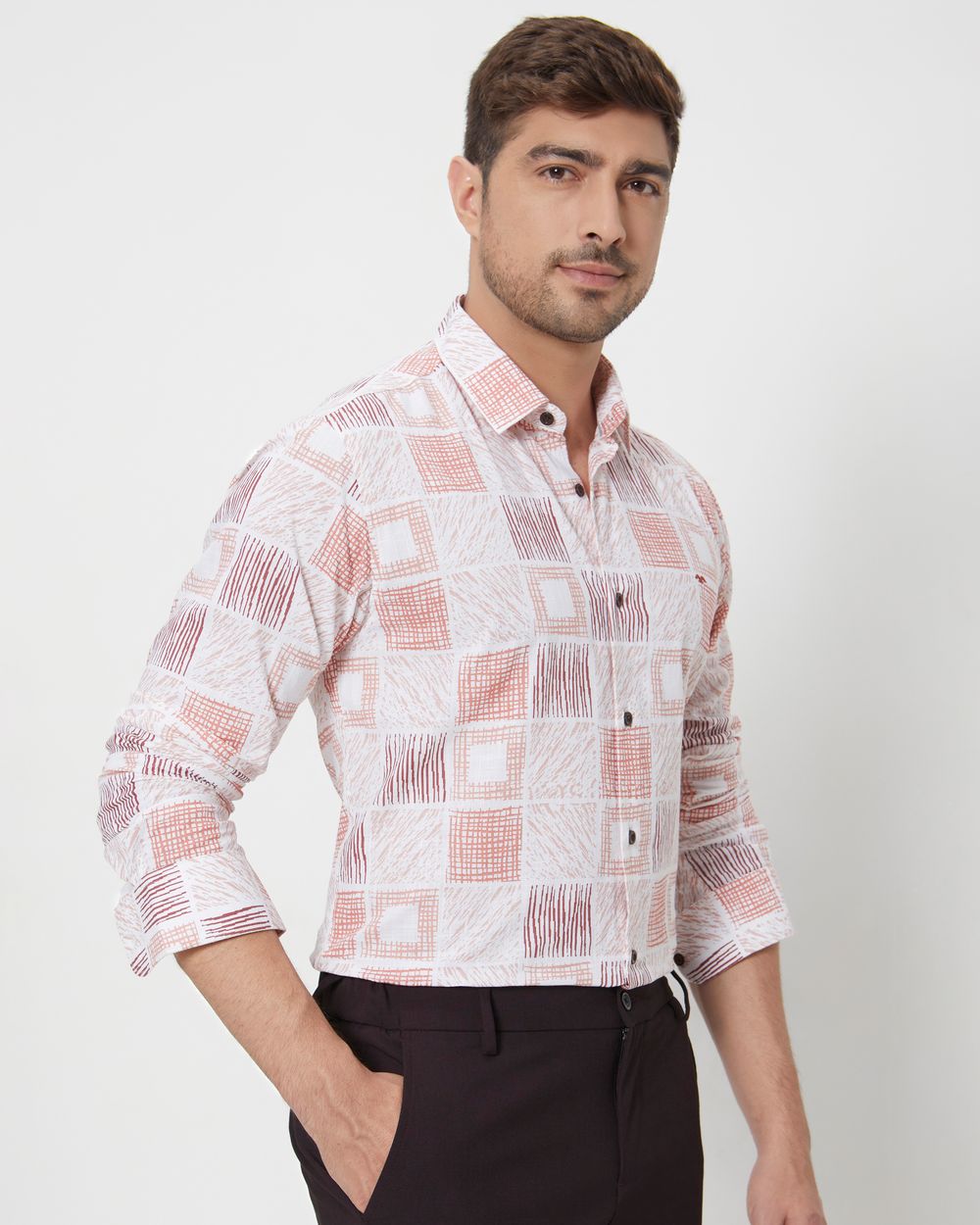 Pink Tonal Print Slim Fit Casual Shirt