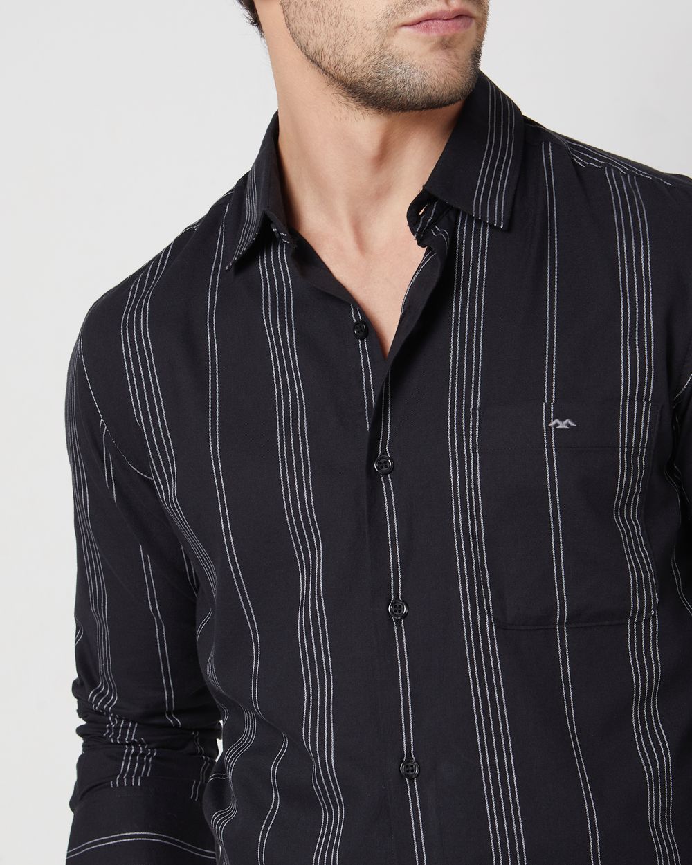 Black Pin Stripe Slim Fit Casual Shirt