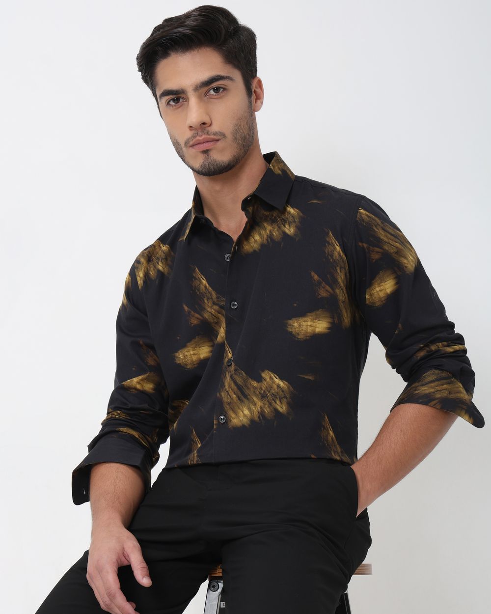 Black Digital Print Slim Fit Casual Shirt