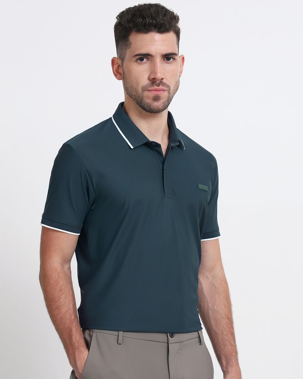 Dark Green Scuba Stretch Plain Slim Fit Polo