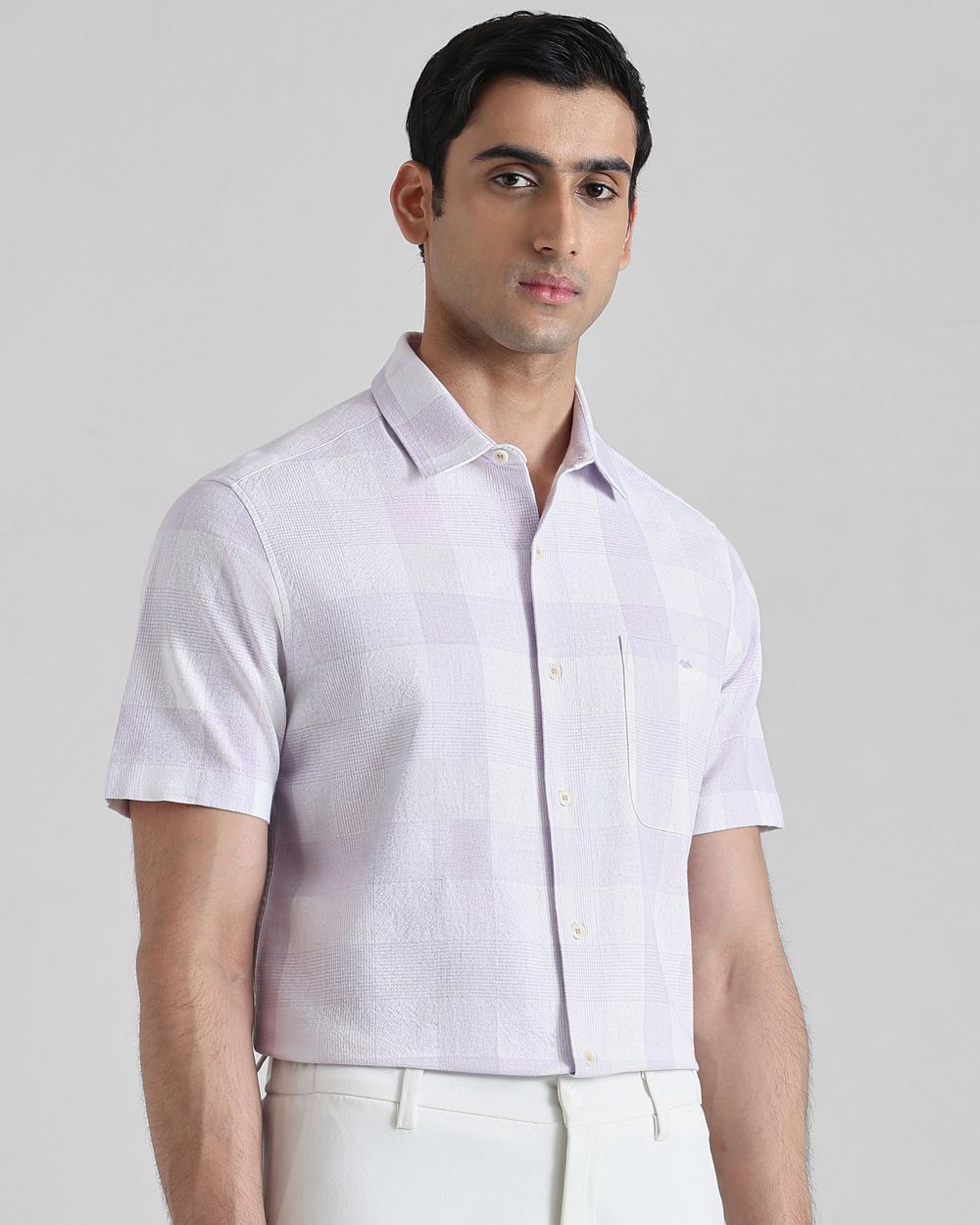 Lilac Tonal Check  Slim Fit Casual Shirt